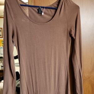 Long sleeve Tan Floor Length Dress